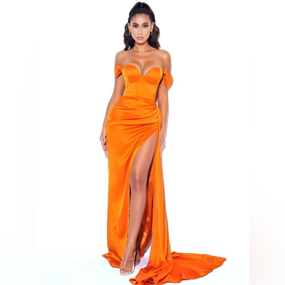 NEW Miss Circle Zayda Satin Gown - Orange